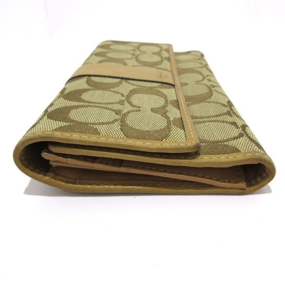 Auth COACH Signature - Beige Light Brown Jacquard Leather Long Wallet - Picture 5 of 13